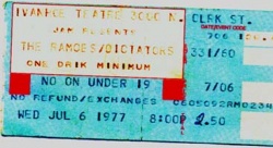 Ticket for the Ramones/Dictators show, July 6, 1977.  Image from the Rabbits' website